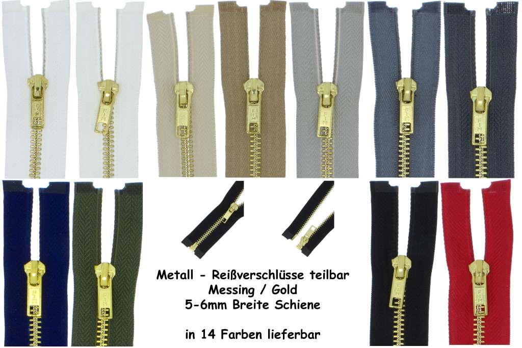 Reißverschluss Metall Gold Messing #5, teilbar