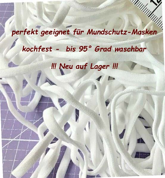Gummiband weiß für Mundschutz Masken Elastisch Rund 5mm Breit, meterware