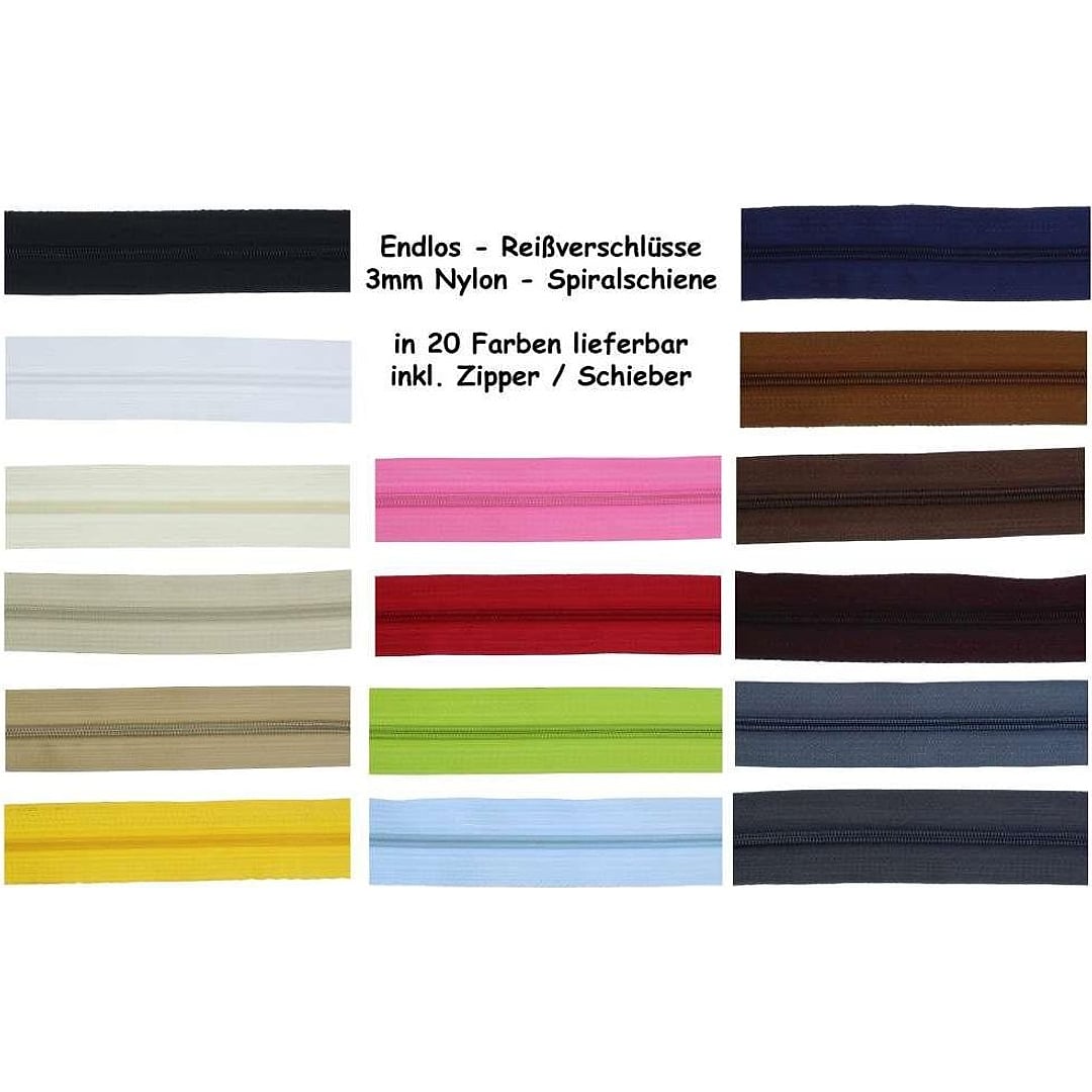 (1,49€/m )10 Meter Endlos Reißverschluss 3mm, inkl. 20 Zipper
