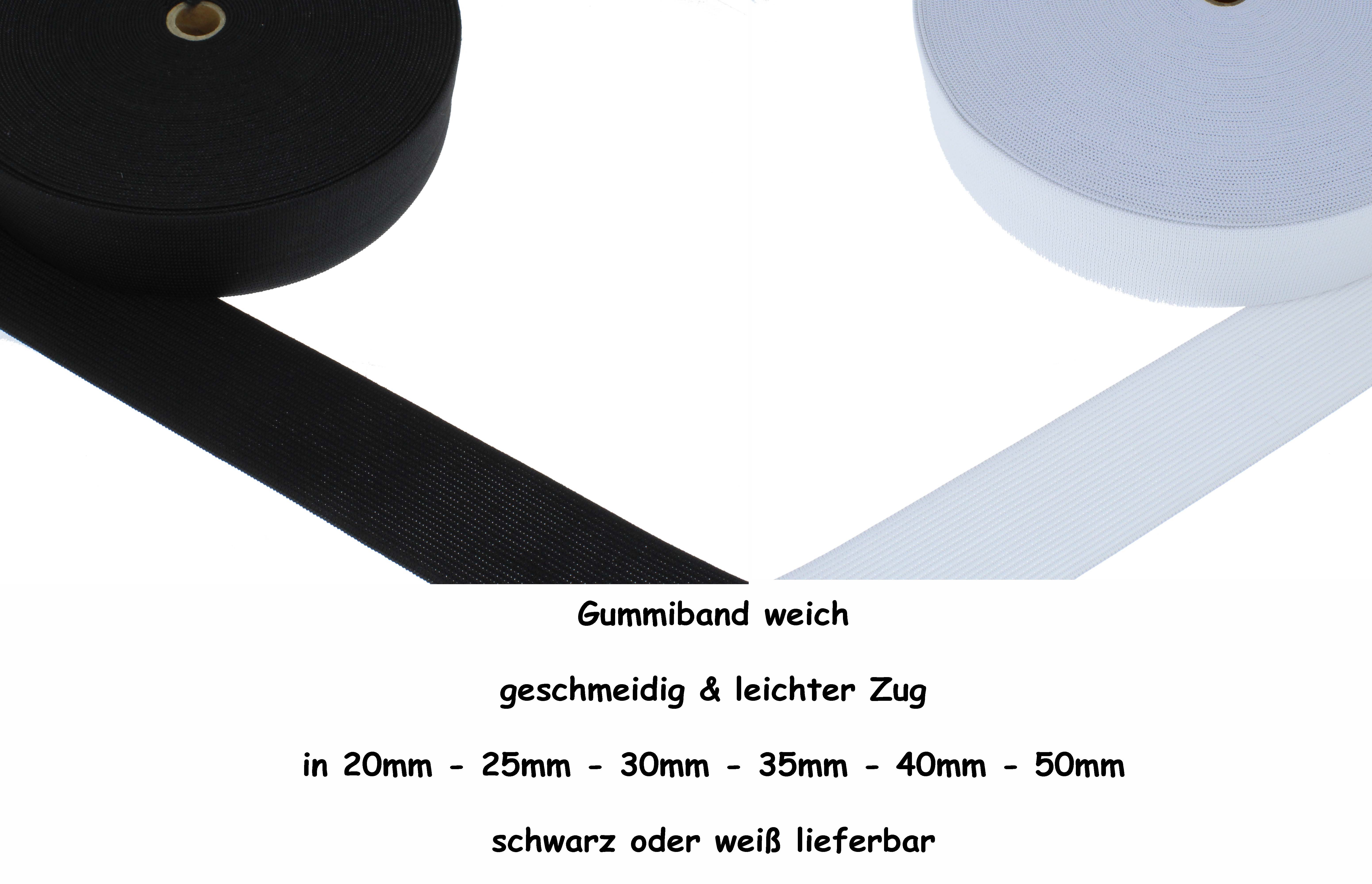 ab (0,40€/m) Gummiband weich Gummilitze gewebt leichter Zug, 25 Meter / Rolle