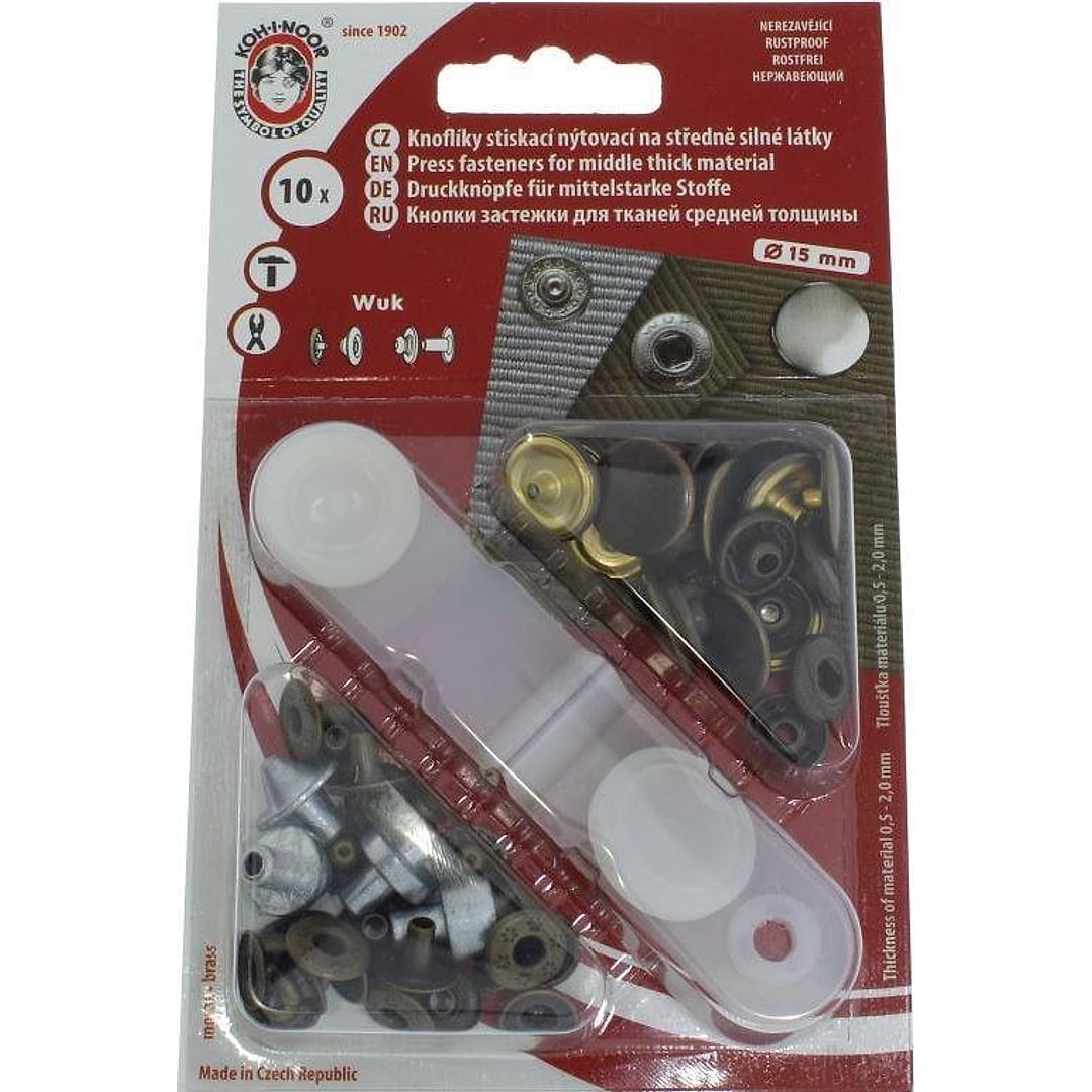10 Knöpfe Kohinoor Druckknöpfe Sport & Camping mit Werkzeug 15mm – Farbe Brüniert