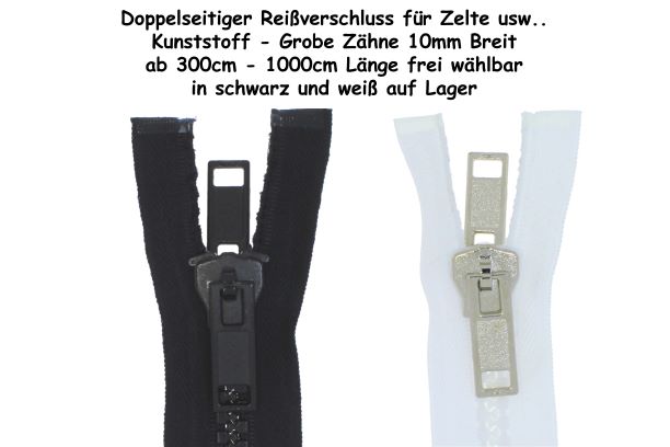 beidseitiger Reißverschluss teilbar Kunststoff GROB mit Doppelschieber bis zu 10 Meter