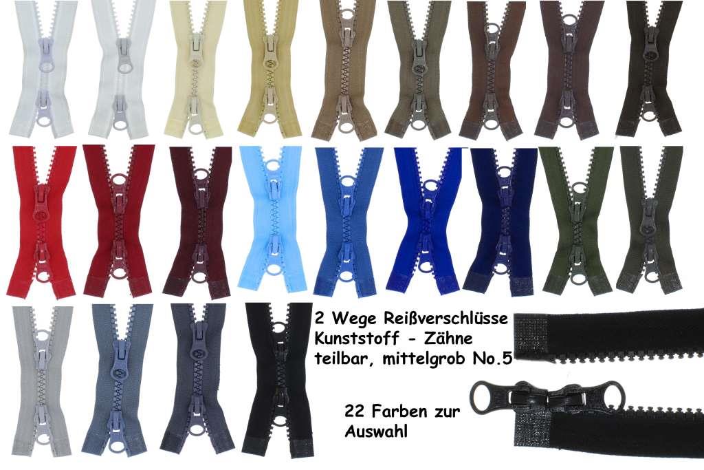2 Wege Reißverschluss Plastik Kunststoff Krampe Zähne #5, teilbar