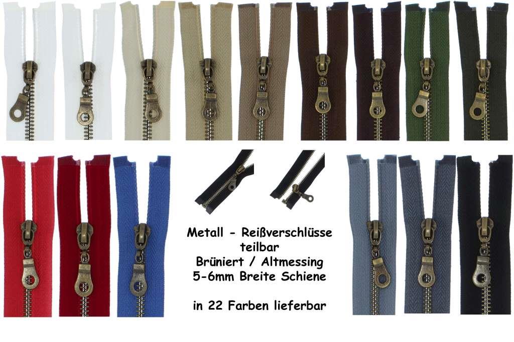 Reißverschluss Metall Brüniert Altmessing #5, teilbar