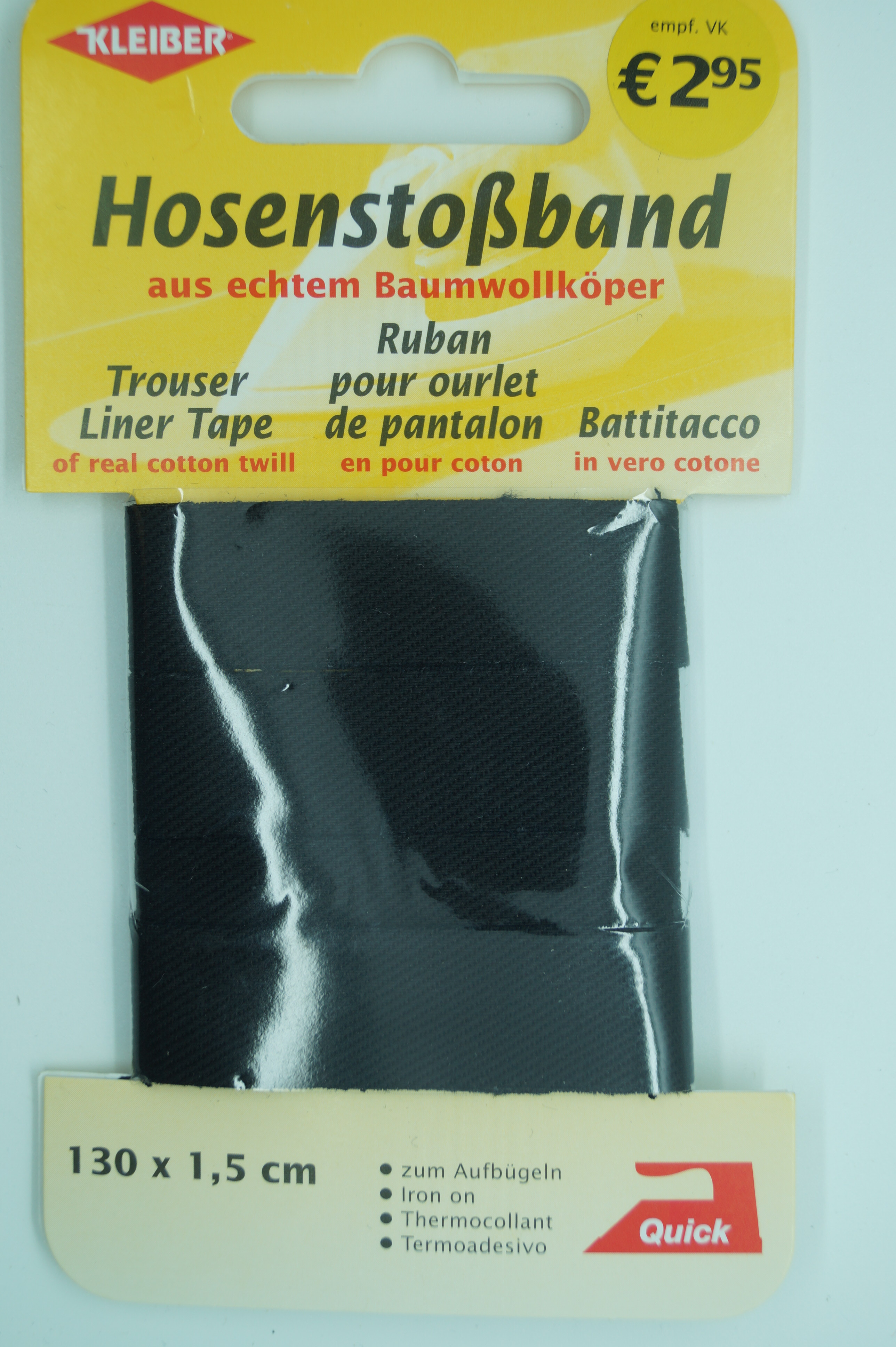 (0,02€/m)KLEIBER Hosenstoßband, 130cm x 1,5cm, zum Aufbügeln