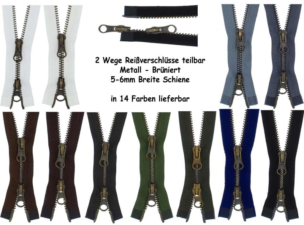 SONDERLÄNGEN 2 Wege Reißverschluss Metall Brüniert Altmessing #5, teilbar