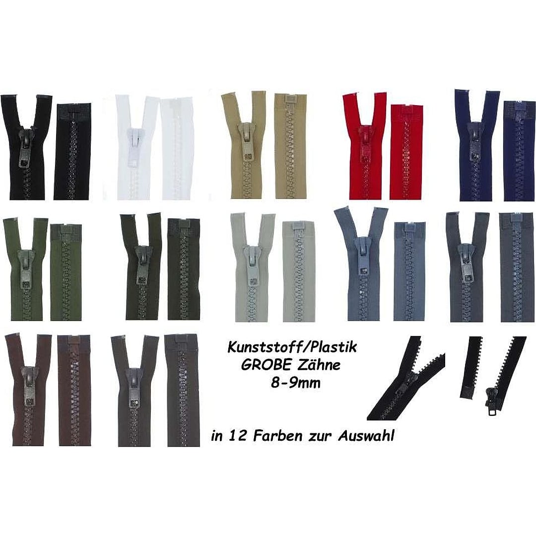 Reißverschluss Plastik Kunststoff GROBE Zähne #10 für Leder und Motorradjacken, teilbar