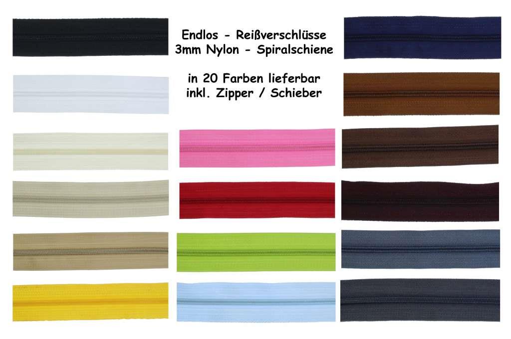 (1,49€/m )10 Meter Endlos Reißverschluss 3mm, inkl. 20 Zipper