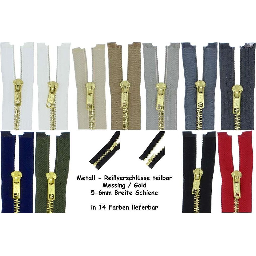 Reißverschluss Metall Gold Messing #5, teilbar
