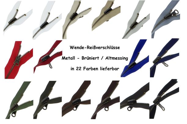 WENDE Reißverschluss Metall Brüniert Altmessing #5, teilbar