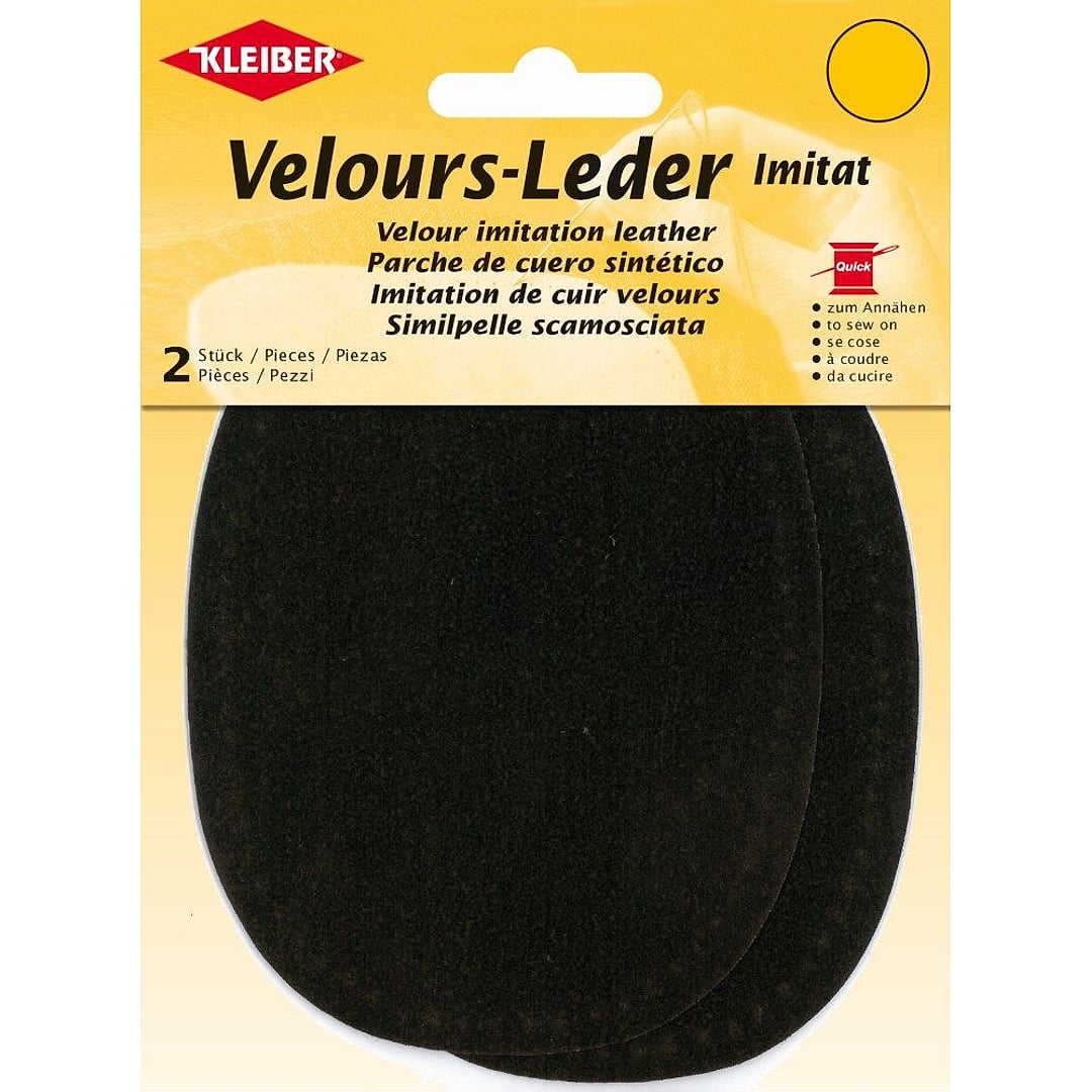 Velour-Leder Imitat zum Annähen 896 Leder-Flecken Flicken – Farbe -dunkelbraun-